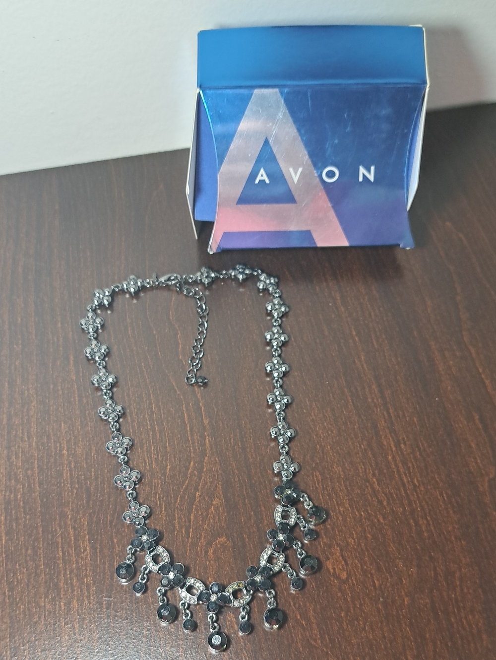 Avon Black Crystal Fringe Necklace - Sparkling Drop Design